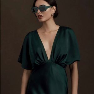 BHLDN Leila Deep-Flutter Sleeve Satin Gown